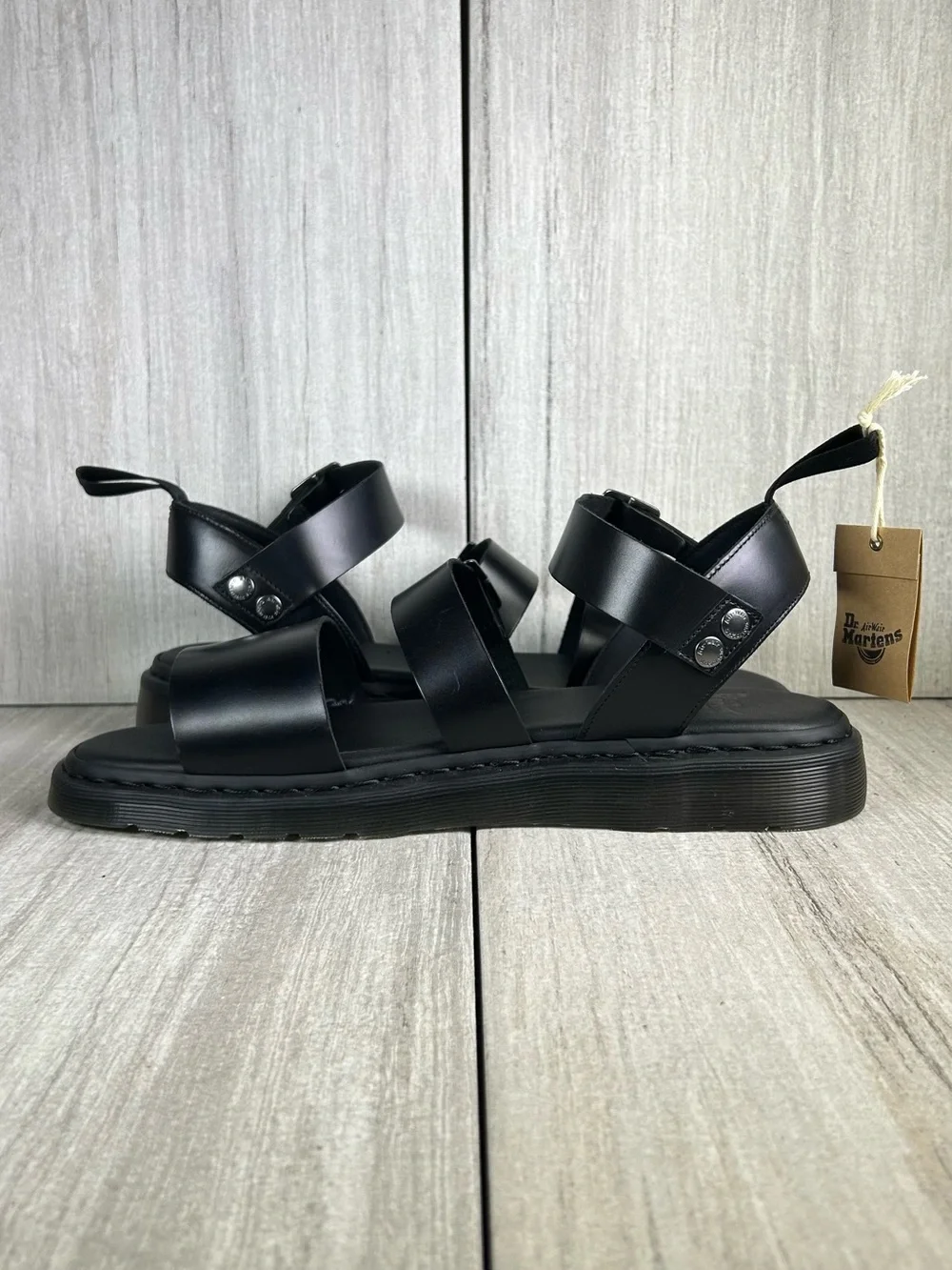 NEW Dr. Martens Docs Gryphon Black Leather Buckle Strap Sandal Shoe Mens Size 14